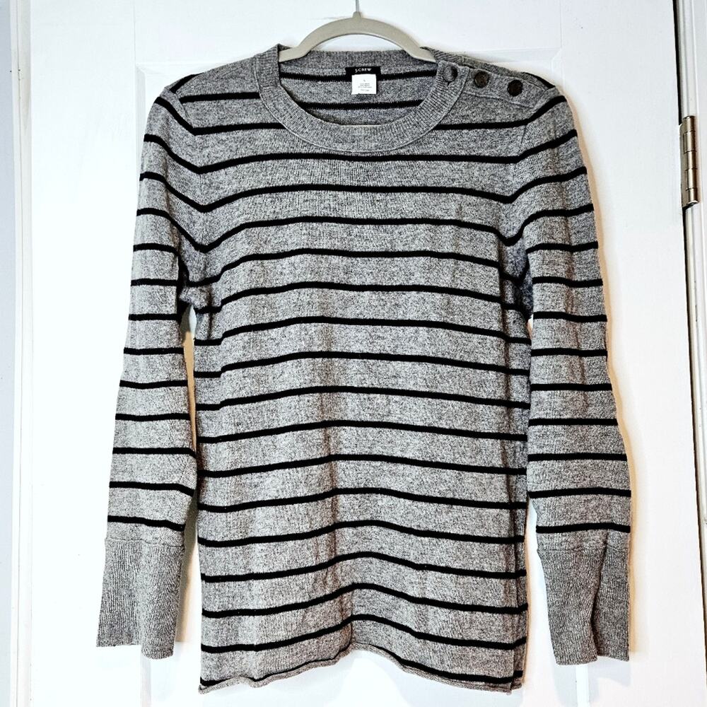 J. Crew Gray Black Striped Wool Cashmere Blend Sweater